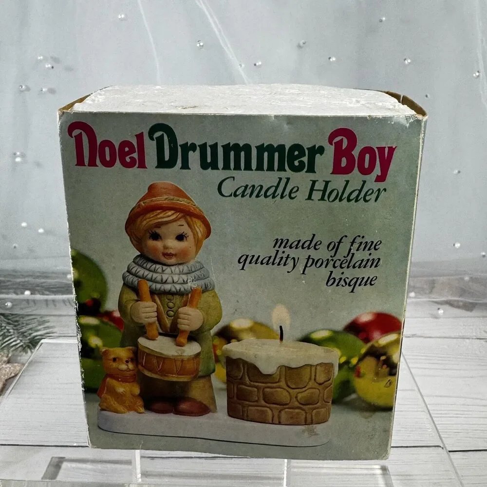Noel Drummer Boy Porcelain‎ Bisque Tealight Christmas VTG Candle Holder 1980